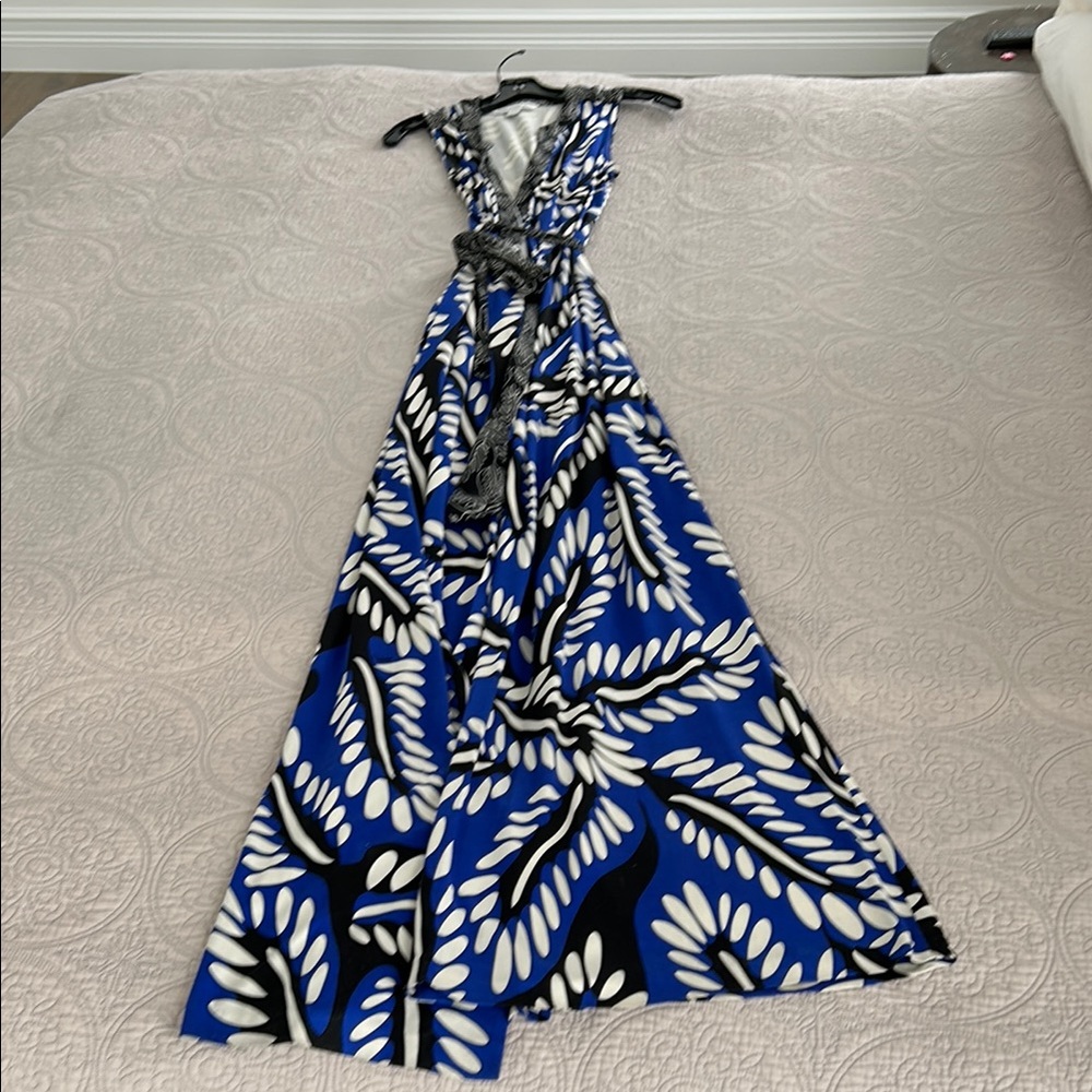 Diane Von Furstenberg Blue and Black Halter Maxi Sundress